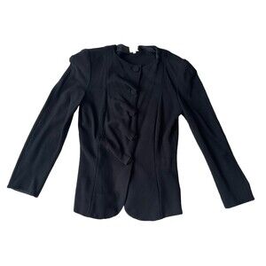 ARMANI COLLEZIONI Vintage Size 8 Women Jacket Blazer Black Career Fitted Ruffled